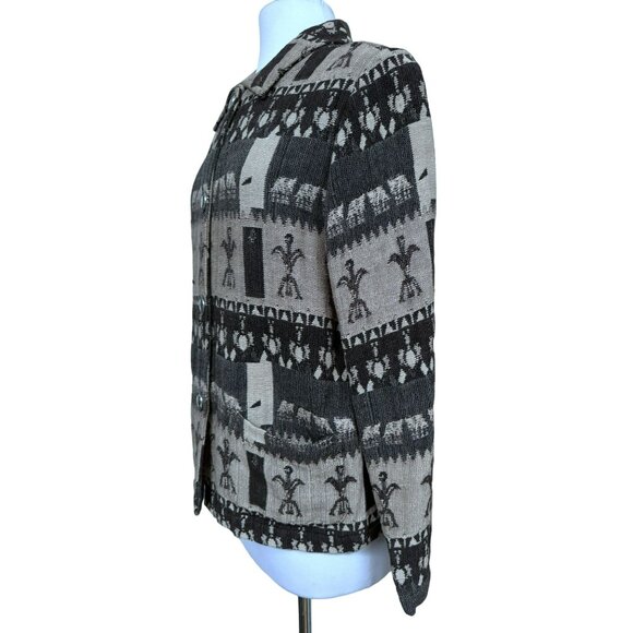 Chico's Wearable Art Aztec Tribal Print Woven Texture Button Front Jacket 0 XS-S - Picture 3 of 5